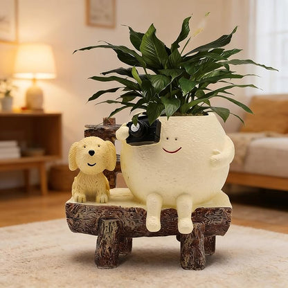 Smiley Face Planter Pot, Cute Funny Resin Bench Face Plant Pots with Drainage Hole, Unique Head Succulent Planter for Indoor Outdoor Flower Gifts for Plant Lovers