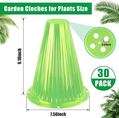 30 Pack Garden Cloches for Plants, Reusable Bell Plant Cover, Plant Covers Protectors from Animals Snails Birds Chickens Insect, 9.18" H X 7.56" D