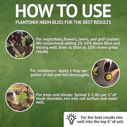 Neem Bliss (1lb) - Neem Seed Meal - Organic Neem Cake for Plants - OMRI-Listed Fertilizer for Plants, Vegetables, Lawns, & Gardening - 100% Natural & Renewable Garden Fertilizer