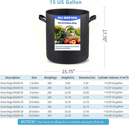 Taller Grow Bags for Deep Root Plants, 15 Gallon 4 Pack Thickened Nonwoven Fabric Pots with Short Handles, Washable Reusable Cloth Plant Bags for Vegetables, Pond Aquatic Plants