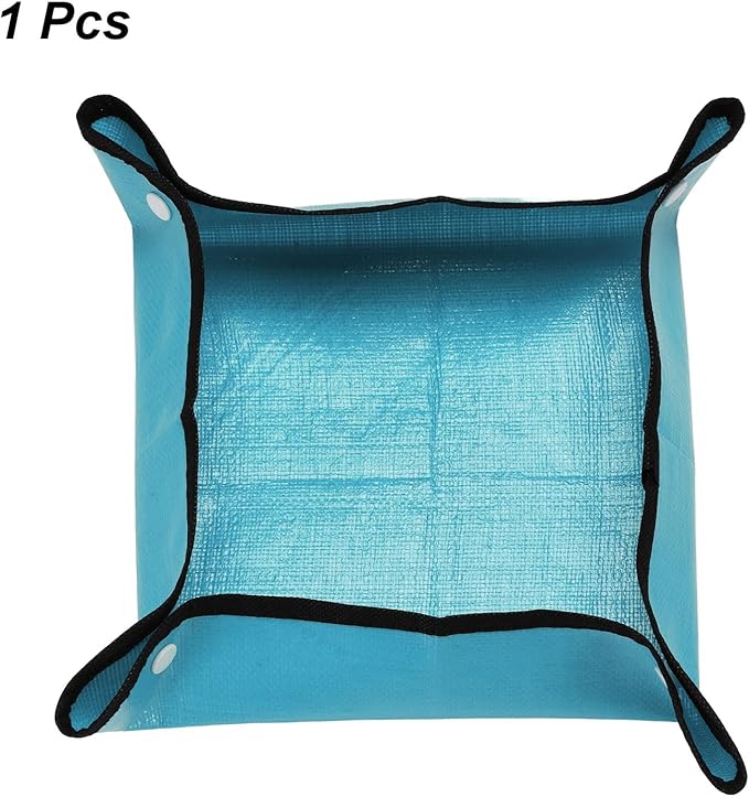 HARFINGTON Repotting Mat 13" x 13" PE Cloth Waterproof Plant Repotting Mat Foldable Portable Gardening Potting Tray with Plastic Buckle for Indoor Plant Change Soil Watering, Blue