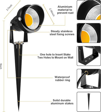 ZUCKEO 10W Low Voltage Landscape Lights LED Landscape Lighting with Connectors 12V Waterproof Outdoor Landscape Spotlights Floor Yard Lawn Best Garden Lights 1000LM Warm White (10Pack with Connector)