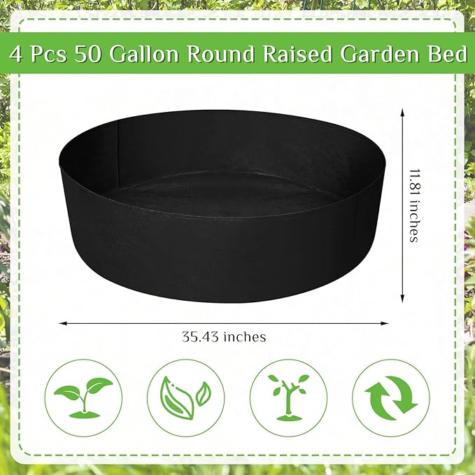 Zhehao 4 Pcs Fabric Raised Planting Bed Round Garden Grow Bags Heavy Duty Breathable Fabric Raised Planter Container for Gardening Vegetables Herbs and Plants Outdoor(50 Gallon)