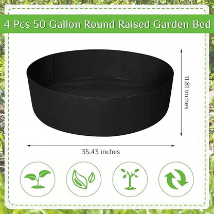 Zhehao 4 Pcs Fabric Raised Planting Bed Round Garden Grow Bags Heavy Duty Breathable Fabric Raised Planter Container for Gardening Vegetables Herbs and Plants Outdoor(50 Gallon)
