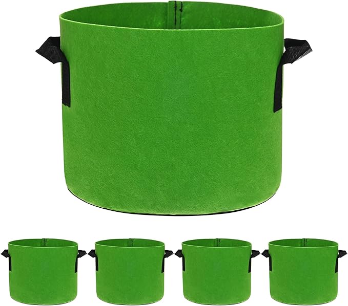 5-Pack Plant Grow Bags 3 Gallon Grow Bags 300G Thickened Fabric Pots with Durable Handles Plant Garden Grow Pots for Fruits/Vegetables/Flowers/Plants [Green]