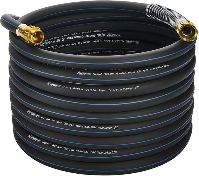 5/8 IN. × 75FT. Flexible Hybrid Rubber Garden Hose, High Flow 5/8" I.D. No Memory Durable Lightweight Water Hose for Watering, Irrigation, Water Transfer Pump