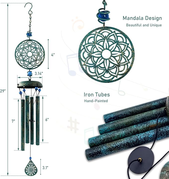 Wind Chimes for Outside Zen Atmosphere Wind Chime Windchime Outdoors for Outdoor Garden Patio Decor with Mandala Design Windchime Gifts for Mother Grandma Sisters(8 Petal)