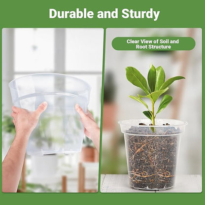 GREANER Clear Plastic Plant Pots, Plastic Planter with Drainage Holes, Nursery Pots for Indoor Outdoor with 20 Plant Labels, 12 Inch(Pack of 5)