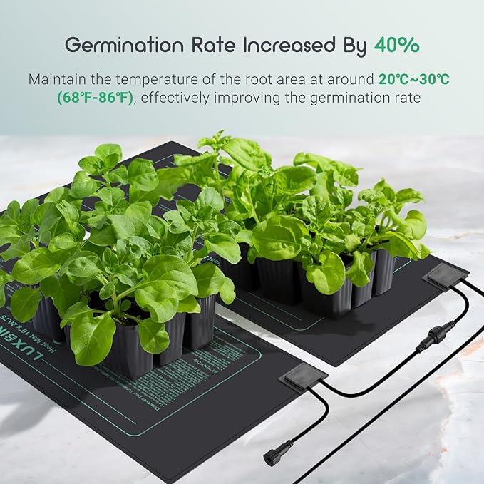 LUXBIRD 6 Pack 30W Seedling Heating Mats 10" x 20.75" with Thermostat Controller, Idea for Seed Starting, Germination, Greenhouse (LB-HT06)