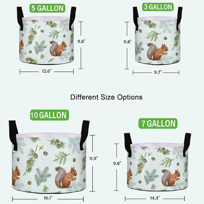 3 Gallon Spring Pine Branch Squirrel Breathable Grow Bag Thickened Plant Pot Containers Bag with Handles for Garden Potato Tomato Flowers Fruits Vegetables