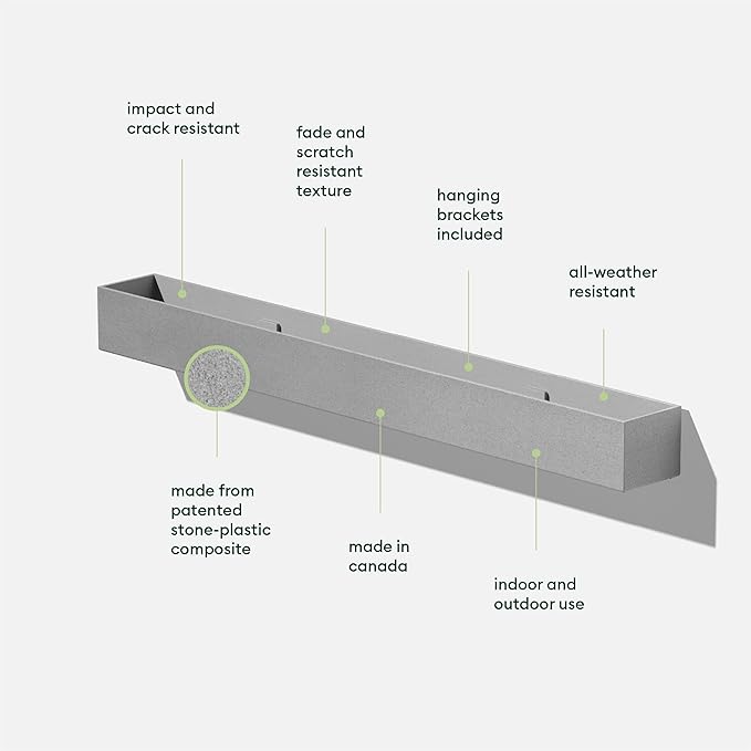 Veradek Forma Series Trough Hanging Planter - Rectangular Planter for Window Sill/Wall Decor | Made from Plastic-Stone Material | Modern Décor for Succulents, Indoor Small Plants