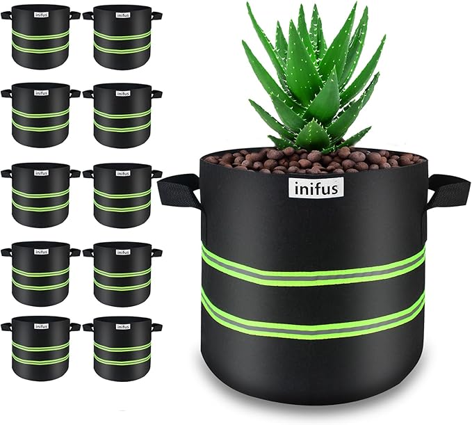 10 Pack 5 Gallon Thickened Grow Bags,Heavy Duty Aeration Nonwoven Fabric Plant Pots with Reinforced Handles Unique Design for Garden Nursery Vegetable Fruit Flower Plant Grow Bags