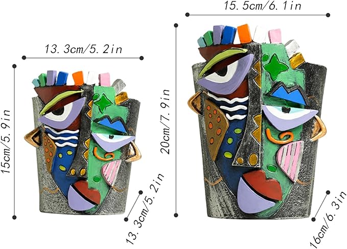 Picasso Face Planter Pots Abstract Art Colorful Flower Vase with Drainage Hole Unique Head Flower Pots for Home Balcony Decoration (Small)
