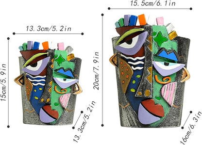 Picasso Face Planter Pots Abstract Art Colorful Flower Vase with Drainage Hole Unique Head Flower Pots for Home Balcony Decoration (S+L)
