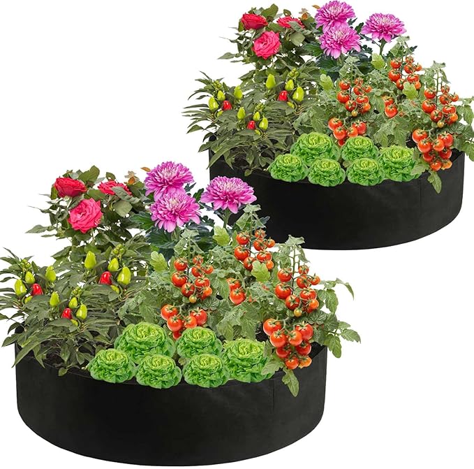 2 Pack 100 Gallon Fabric Raised Garden Planting Beds, Heavy Duty Round Plant Grow Bags Breathable Non-Woven Planting Container for Vegetables Flower Herbs and Plants, Gardening Outdoor