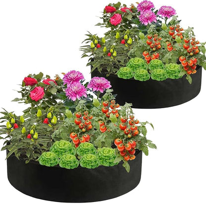2 Pack 100 Gallon Fabric Raised Garden Planting Beds, Heavy Duty Round Plant Grow Bags Breathable Non-Woven Planting Container for Vegetables Flower Herbs and Plants, Gardening Outdoor