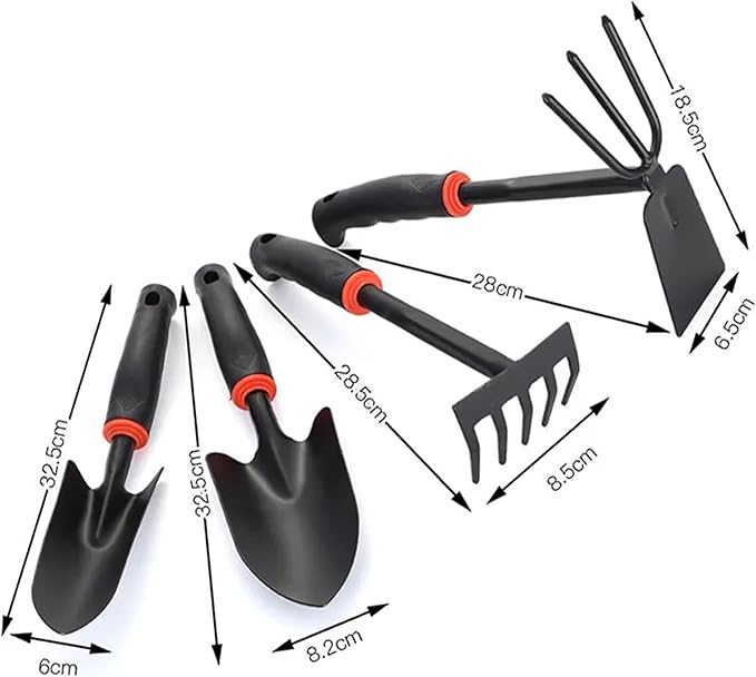 Arinasun Gardening Hand Tool Set, 4 Pieces, Including 2 Shovels &1 Rake &1 Cultivator, Rust-Resistant lron Tools, Rubber Grip Handles，Great Garden Gift
