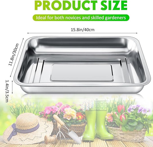 10 Pcs Stainless Steel Seed Starter Tray, Stainless Metal Garden Trays, Nursery Seedling Pots for Collection Transplantation & Propagation Flats, No Drain Holes(15.8 x 11.8 x 1.4 Inch)