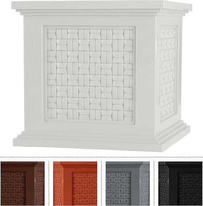 Rattan Style Outdoor Planter Box - 14.65-Inch-Square Decorative Flower or Plant Pot - Garden, Patio and Front Porch Decor by Pure Garden (White)