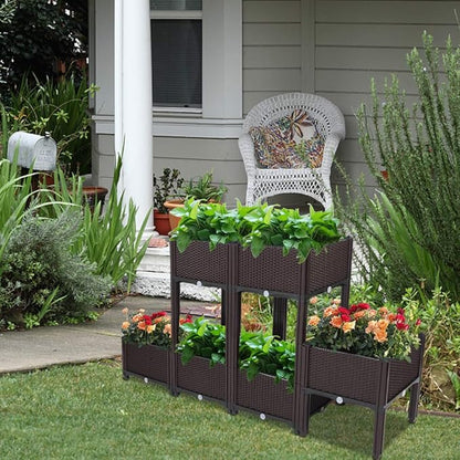 Raised Garden Beds, Planter Box, Self-Watering Plastic Planter for Indoor Outdoor Vegetables, Fruits, Potato, Flowers (6 Pcs)