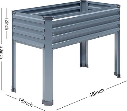 2PCS Galvanized Raised Garden Bed with Legs,2PCS 48×18×30in Elevated Planter Box for Backyard,Outdoor Garden, Patio, Balcony, 300lb Capacity,Grey