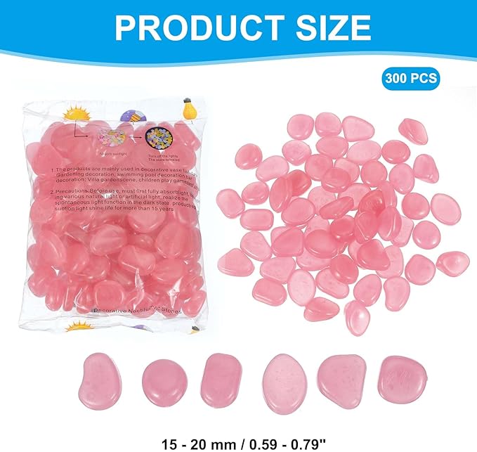 PATIKIL Glowing Stones, 300 Pcs Glow in The Dark Rocks for Indoor Outdoor Fish Tank Decorations Garden Yard Landscaping Gifts for Friends, Pink