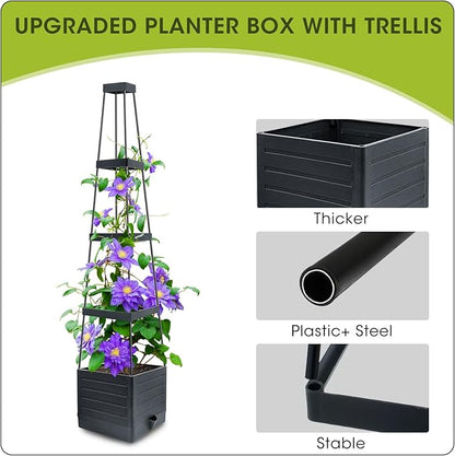 MQFORU Raised Garden Bed, 57" Tomato Planter with Trellis, Tomato Cages for Climbing Vegetables Plant, Self Watering Tomato Support Box for Garden Pots, Use for Patios Greenhouse Indoor Outdoor（1Pc）
