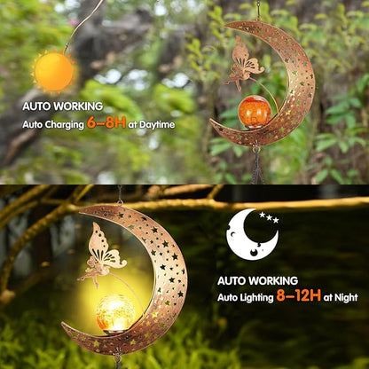 Solar Moon Fairy Wind Chimes Outdoor, Waterproof Moon Wind Bells Light Clearance for Outside, Unique Gifts for Mother's Day, Children's Day, Birthday, Mom, Women, Decor for Garden, Yard, Party