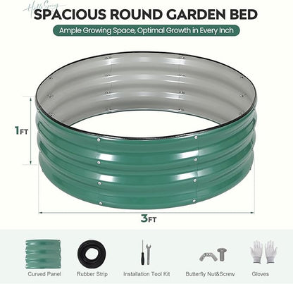 ZORMY Galvanized Raised Garden Bed Outdoor, Round Metal Planter Boxes 2 Pcs, 3x3x1ft Steel Raised Bed Kit for Planting Vegetables, Fruits, Flowers(LotusGreen)