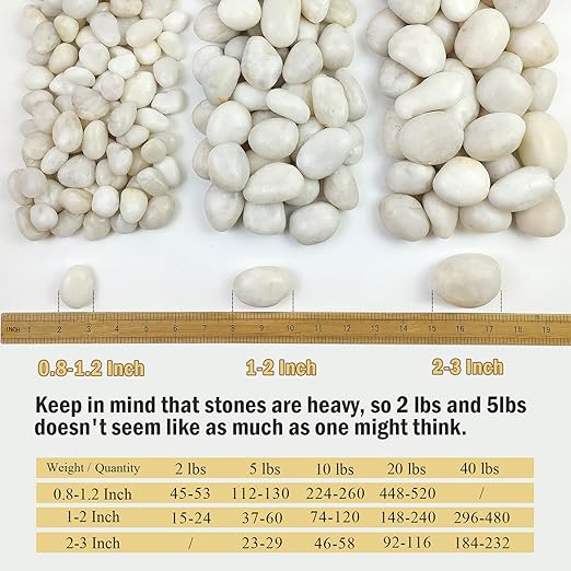 40 lbs White River Rocks for Landscaping, 1-2 Inch Polished Pebbles for Indoor Plants, Decorative White Stones for Plants, Vase, Aquarium, Fish Tank and Garden
