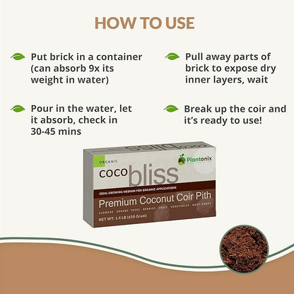 Coco Bliss 650gm Bricks (6-Pack) - Organic Coco Coir for Plants - OMRI-Listed Coco Coir for Garden Soil & Potting Mixes - Coconut Fiber Mixes with Potting Soil for Indoor Plants & Outdoor Plants