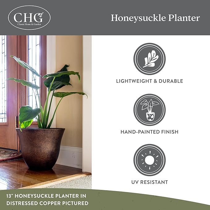 Classic Home and Garden Honeysuckle Resin Planters - Lightweight Indoor & Outdoor Plant Pots - UV-Resistant Plastic Flower Pots - Pot Planters for Flowers & Herbs (15" Bamboo)