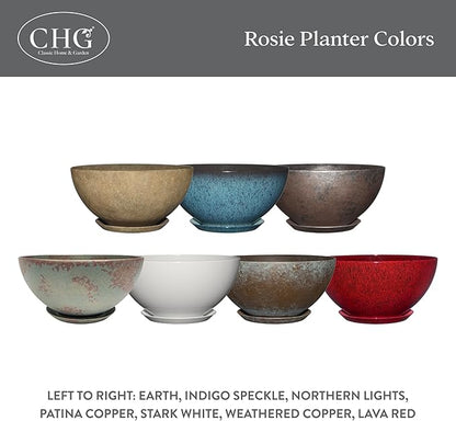 Classic Home and Garden Rosie Modern Planter w/Drainage - Contemporary Planter Bowls - Shallow Round Vases for Small Plants - Versatile Indoor & Outdoor Pots (10” Earth)
