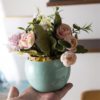 Light Gray Spherical Ceramic Plant Pots Succulent Small Planter Indoor Modern Decorative Indoor-Outdoor Garden Plant Pots with Drainage Holes - Plants Not Included 3.94 x 3.94 x 3.15 Inch