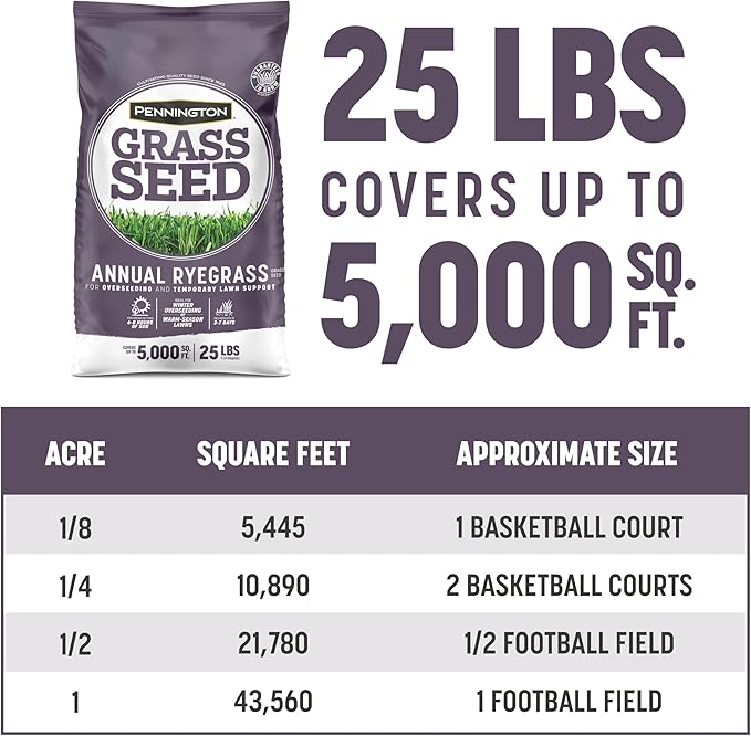 Pennington Annual Ryegrass Retail Bag to Overseed Warm Season Grasses, 25 lb
