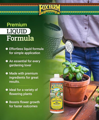 Fox Farm Big Bloom Liquid Plant Food - Organic Bloom Fertilizer for Flowering & Fruiting Plants, Contains Earthworm Castings & Bat Guano - Supports All Stages of Plant Growth - 0-0.5-0.7 NPK, 1 Quart