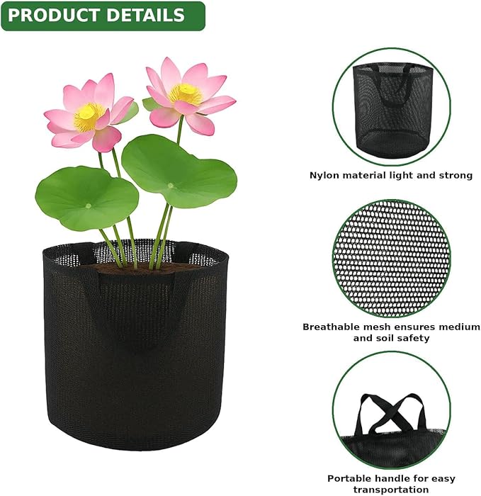 6 Pack Pond Planting Bags, 7.9" Reusable Mesh Aquatic Plant Pots with Reinforced Handles – Breathable Water Lily/Lotus Planter Baskets for Pond, Bog, Aquaponics & Hydroponics