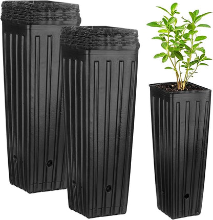 100-Pack Plant Nursery Pots, 3.94x3.94x11.81 Inch Plastic Deep Growing Nursery Pots Succulent Planter Flower Tree pots with Drainage Holes for Indoor Outdoor Gardening [Black]