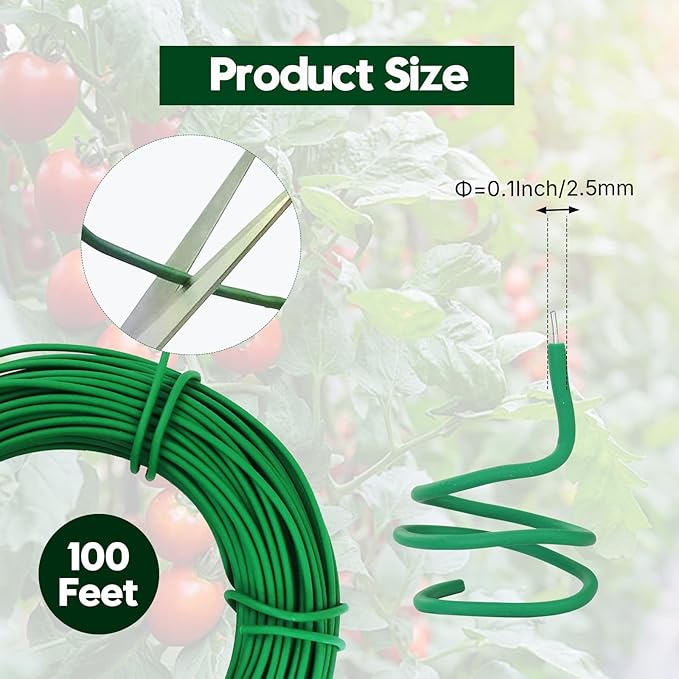 100FT Soft Plant Ties, 2.5mm Heavy Duty Rubber Coated Garden Twist Tie Wire with Metal Core, Reusable Damage-Free Support for Tomatoes, Climbing Plants, Vegetables & Vines