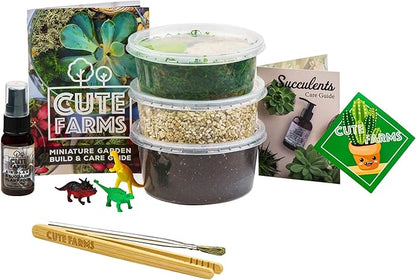 Cute Farms Terrarium Starter Kit | Moss, Vermiculite, Soil, Pebbles, Plant Food, Finishing Tools, Build and Care Guide | DIY Succulent Terrarium (Small)