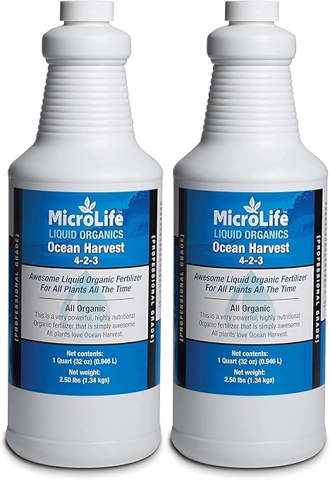 MicroLife SJES Ocean Harvest (4-2-3) Professional Grade Organic Liquid Fertilizer Concentrate for All Plants All The Time, 1 Quart (2)