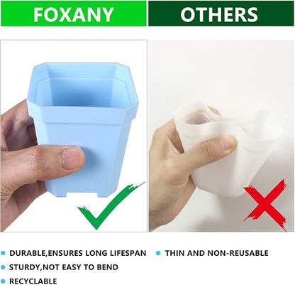 foxany 30 Pcs 3" Plants Nursery Pot, Thick Plastic Square Colorful Flower Planting Pots, Plant Seedling Pots, Seed Starting Pots with Saucers - Multi 30 Pcs