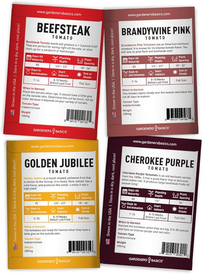 Gardeners Basics, Tomato Seeds for Planting 16 Variety Pack Heirloom Tomato Seeds, Tiny Tim, Cherry Tomato Seeds, Beefsteak Seeds, Roma Tomato Seeds, Determinate and Indeterminate and More, Non GMO