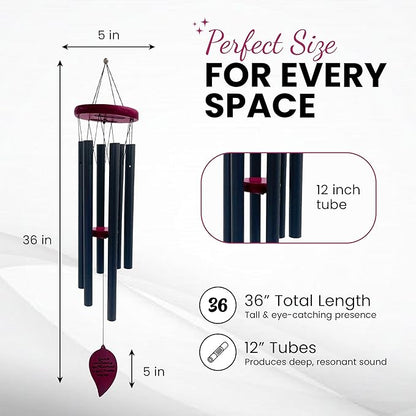 Memorial Wind Chimes for Outside - Aluminum Pipes & Pine wood Windchimes Outdoors - Sympathy Gifts for Loss of Loved One - Includes Letter from Heaven & Keepsake Keychain, Garden Decor - Black