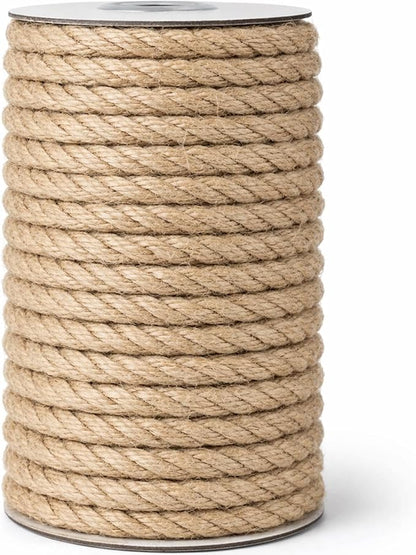 Leecogo Jute Rope, 8mm Thick, 50 Feet, Natural Color for Crafts Gardening Cat Scratching Post Repair