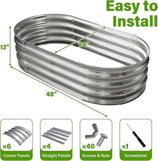 Galvanized Raised Garden Bed for Outdoor: 4X2X1ft Durable Metal Vegetable Plant Container Kit - Oval Planter Box for Gardening Flower Trough （2 Pack）