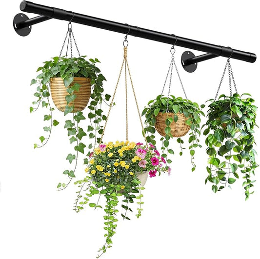 Plant Hanging Rod, 31 Inch Plant Hanger Indoor for Window Ceiling, Heavy Duty Hanging Planters for Indoor Plants, Black Wall Plants Holder, Window Plants Shelves Pot/Chain/Plant Not Included