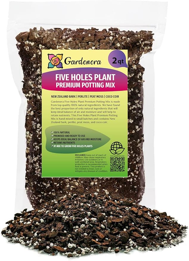 GARDENERA Organic Five Holes Monstera Soil Mix - Expertly Formulated for Strong and Healthy Roots - 2 Quart