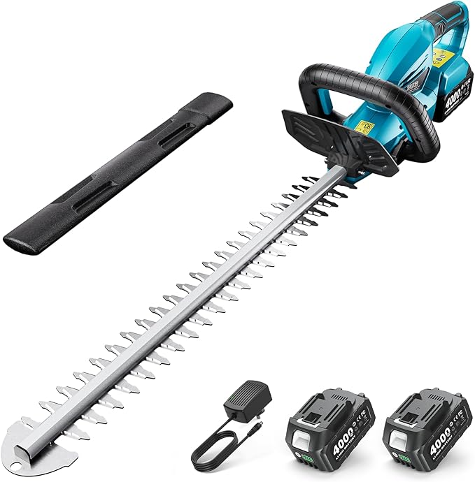 SEESII 20V Hedge Trimmer Cordless: 20" Electric Bush Trimmer - Dual 4.0Ah Batteries, Dual-Action Blade, 0.71" Blade Gap, Rotatable Handle, Lightweight Handheld Grass Shrub Clipper for Garden Yard