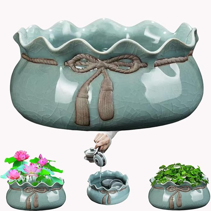Lotus Bowl Planter, Decorative Ceramic Plant Pots with Moisture-Multifunctional Design, Succulents Orchids Indoor Plants, Thickened Round Planter for Home Desk & Shelf Decor (Cornucopia)